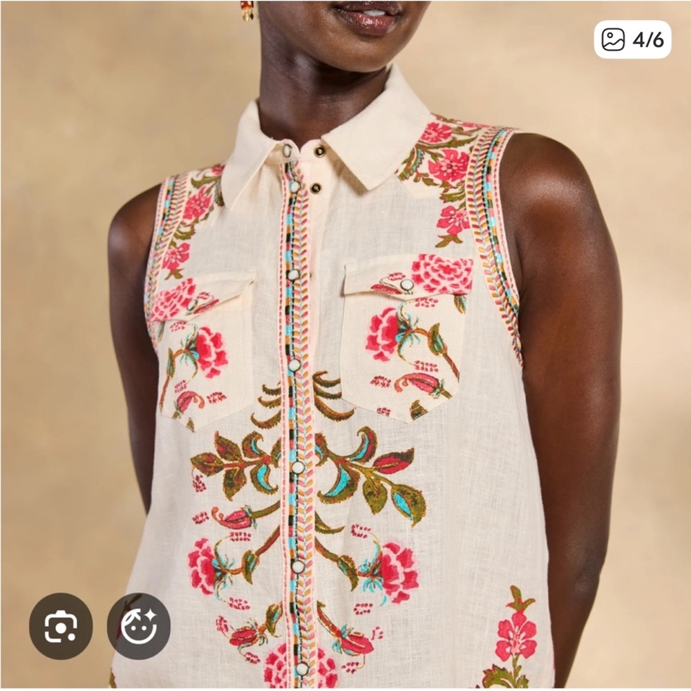 Floral Embroidered Sleeveless Top - Picture 2 of 3